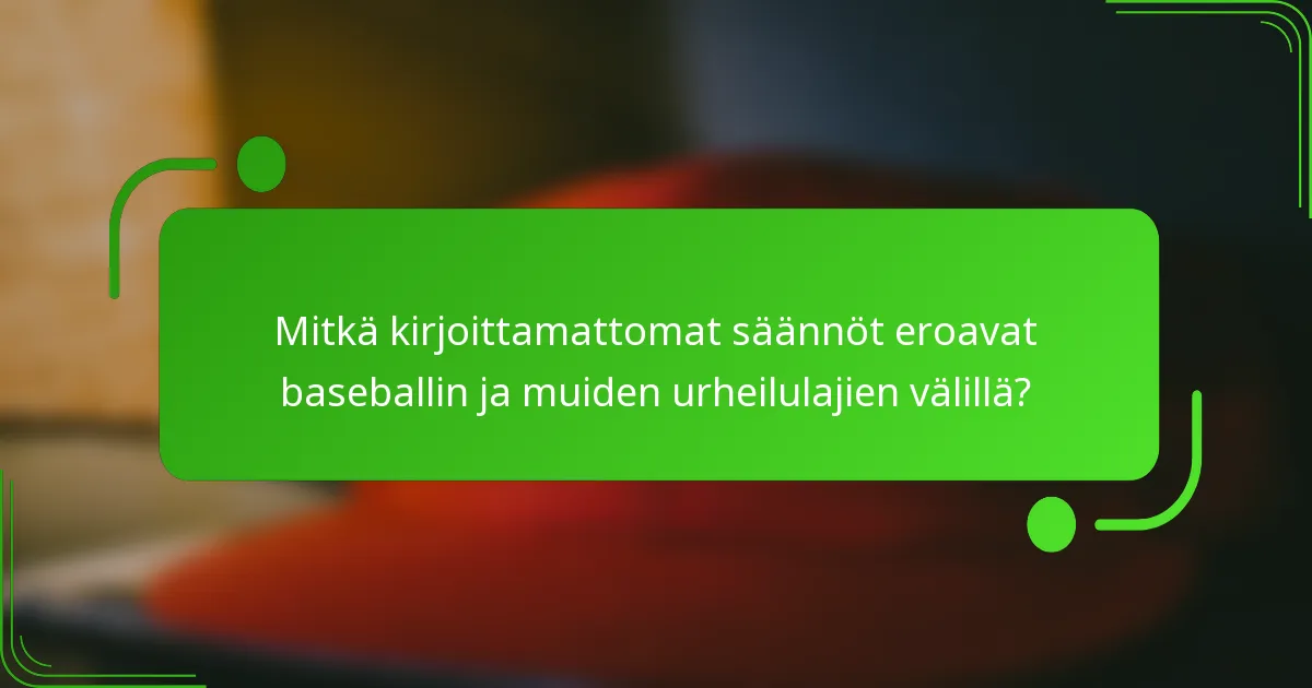 Mitkä kirjoittamattomat säännöt eroavat baseballin ja muiden urheilulajien välillä?