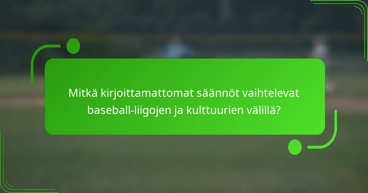 Mitkä kirjoittamattomat säännöt vaihtelevat baseball-liigojen ja kulttuurien välillä?